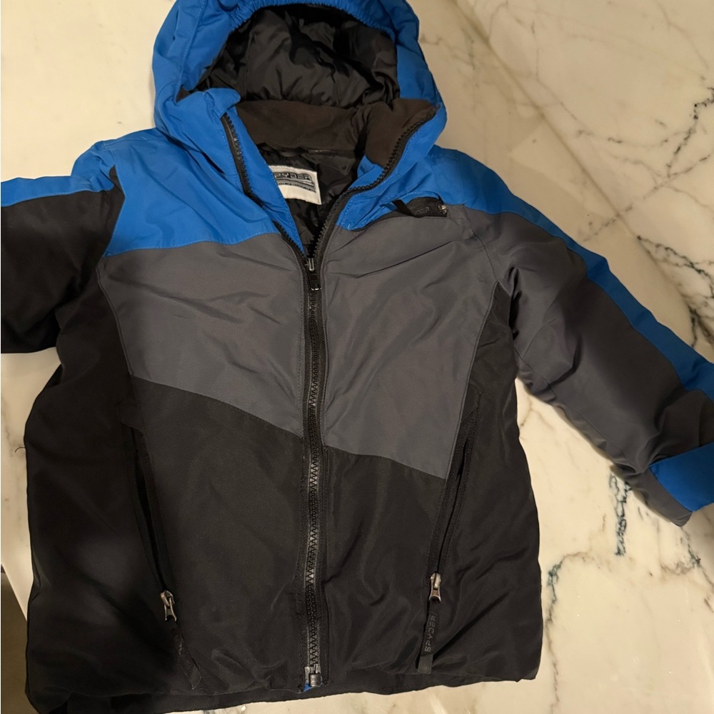 Spyder Kids Black and Blue Puffer Jacket